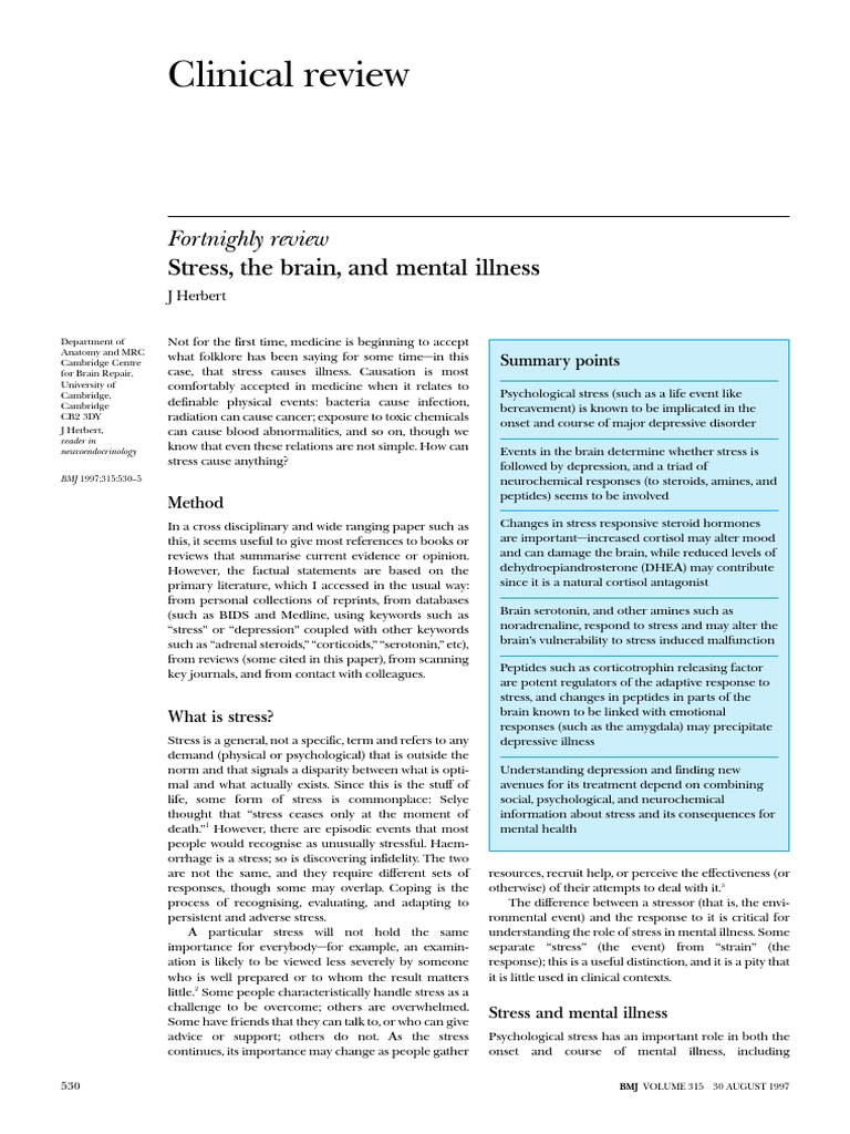 Stress Impact on Mental Health | PDF | Stress (Biology) | Hypothalamus