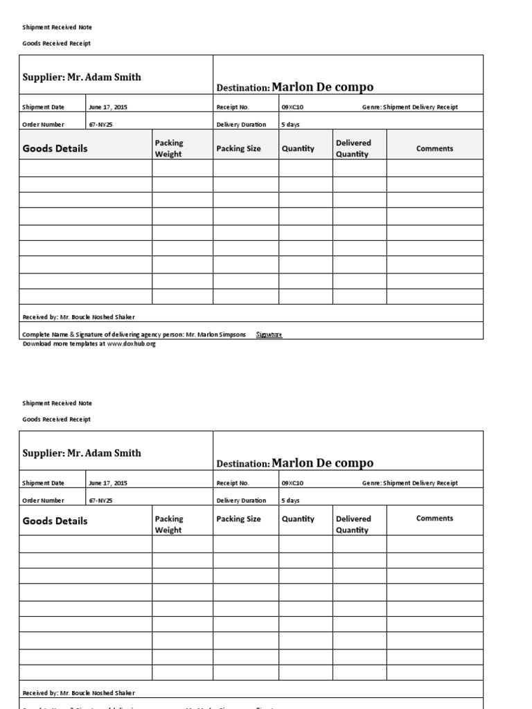 Proof of Delivery Template PDF Receipt Supply Chain Management