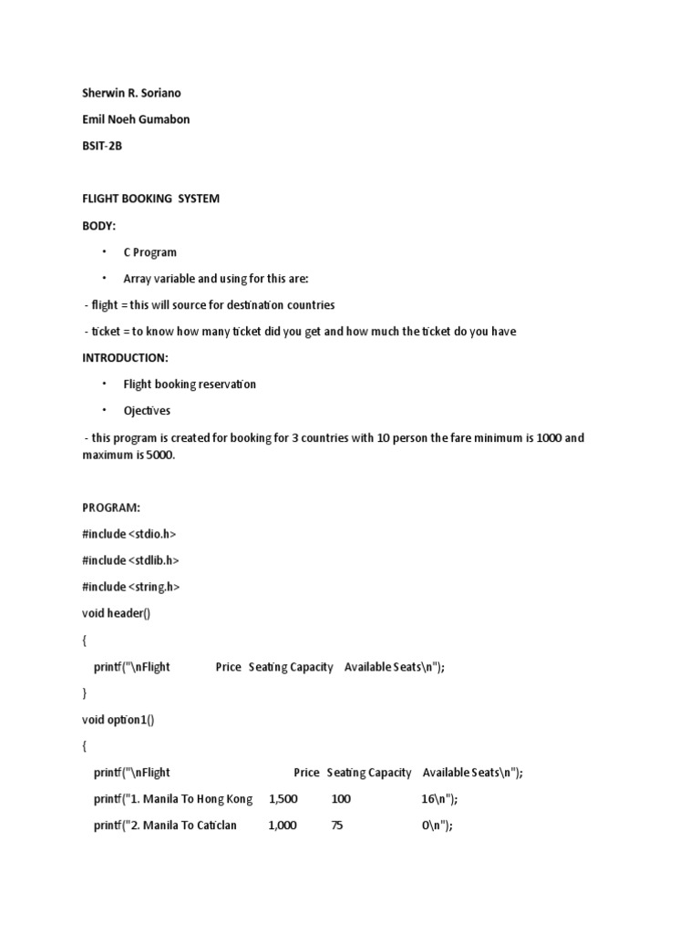Flight Booking System in C Program | PDF | Computer Programming | Computing