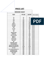 Price List for Immunoassay, Hematology, Biochemistry and Microbiology Tests