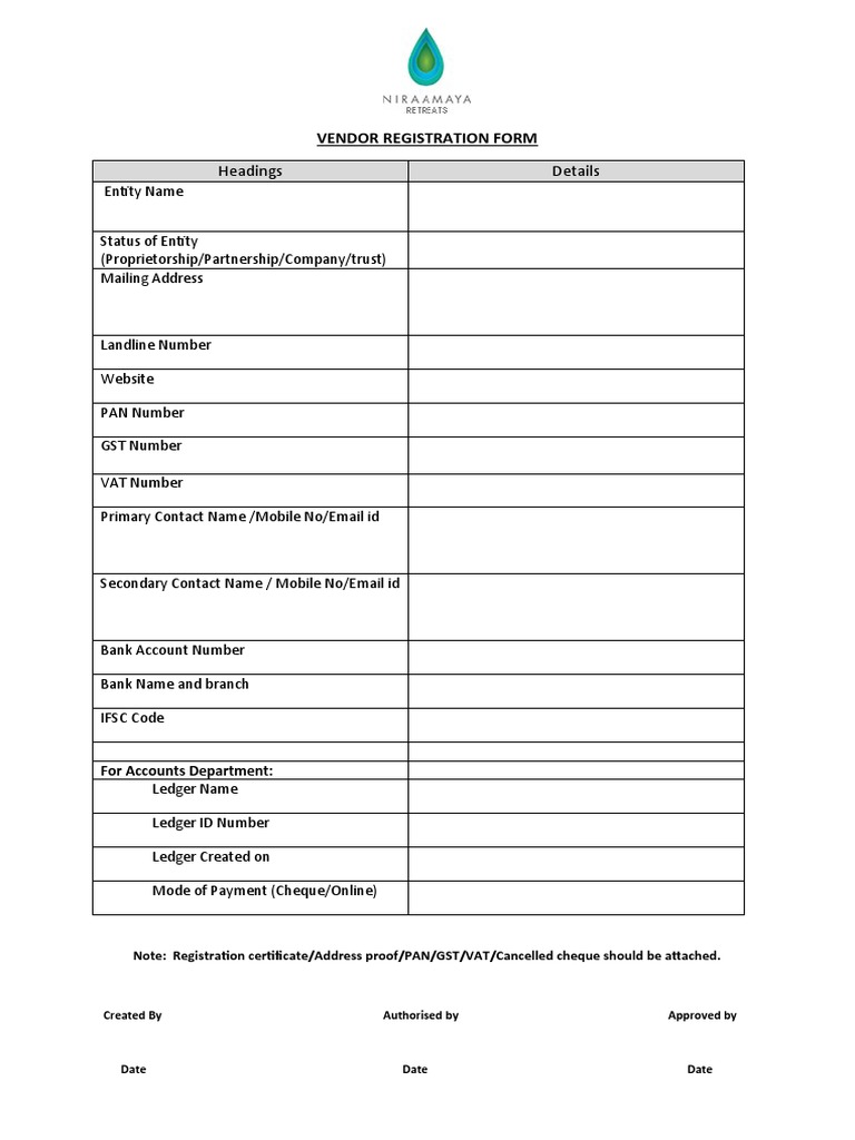 Vendor Registration Form Details | PDF