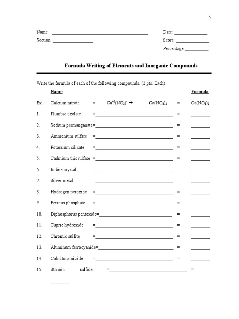Formula Writing of Elements and Inorganic Compounds | PDF