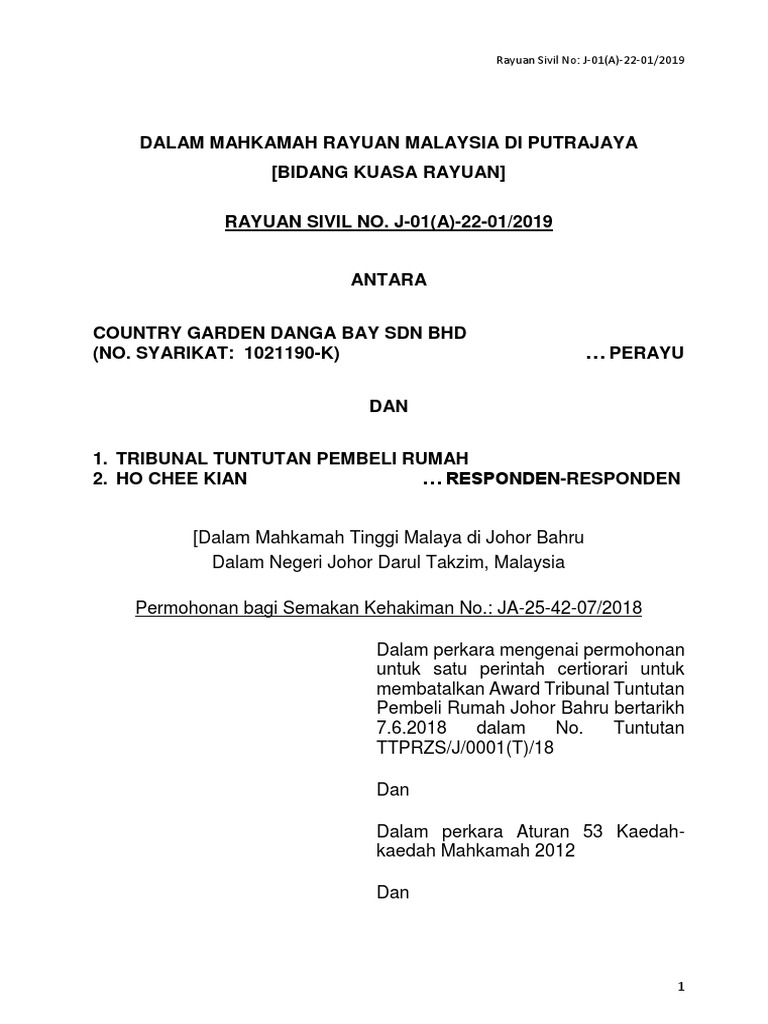 Coa Country Garden Danga Bay Sdn Bhd V Tribunal Pdf Tribunal Jurisdiction