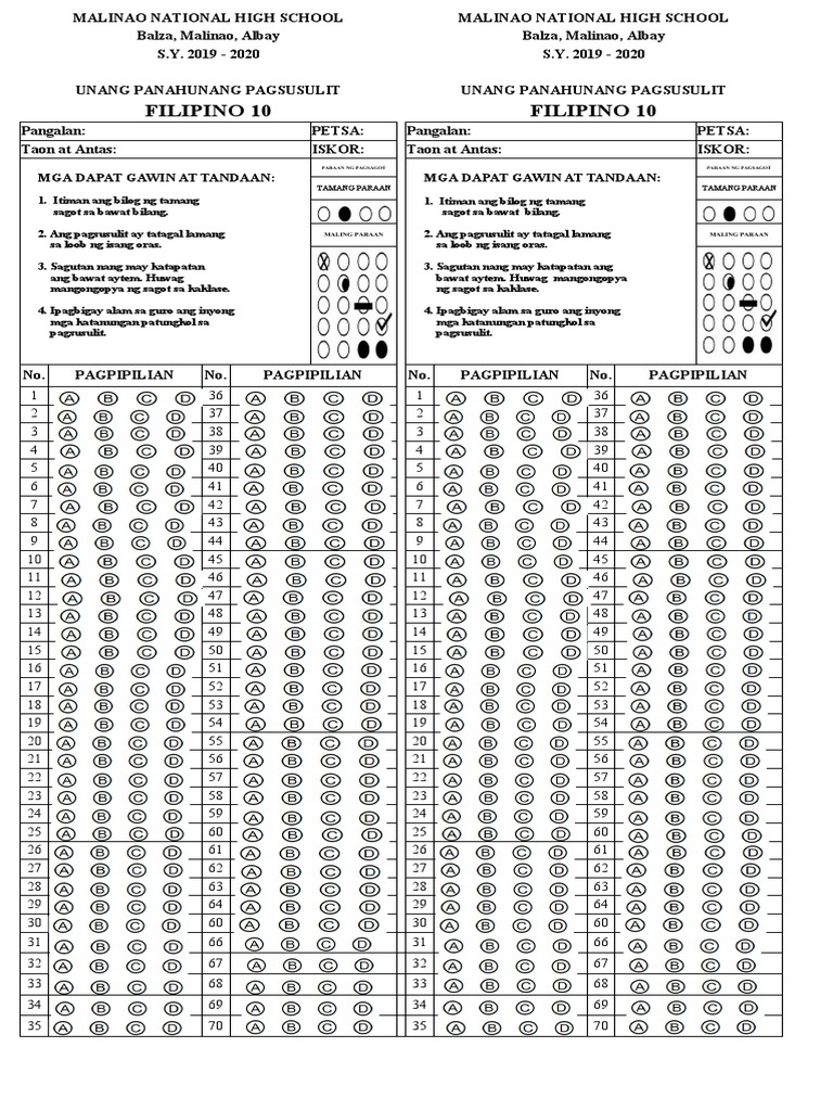 Answer Sheet | PDF