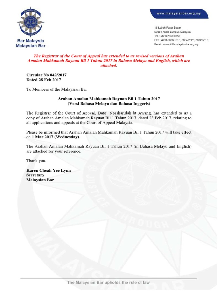 Arahan Amalan Mahkamah Rayuan B 1 Y2017 Pd Pdf