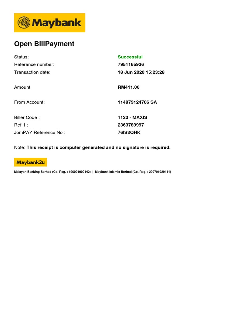 Maxis JomPAY Payment Receipt | PDF