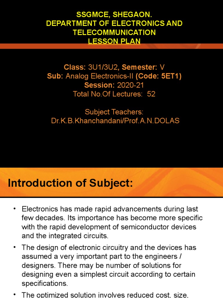 Analog Electronics-II Lesson Plan | PDF | Amplifier | Operational Amplifier