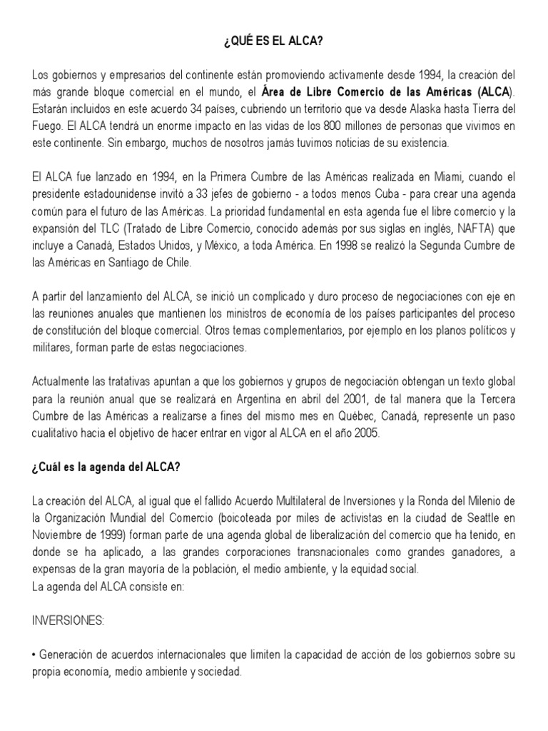 Que Es El Alca | PDF | Tratado de Libre Comercio Norteamericano ...