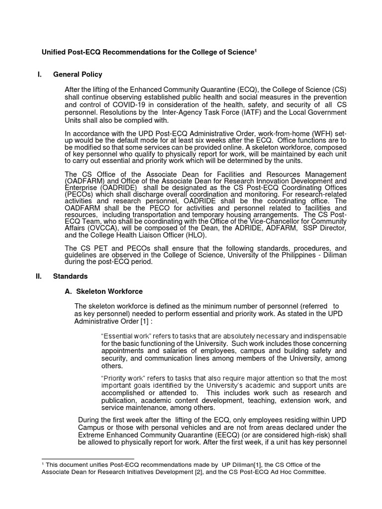 Post-ECQ Guidelines for College of Science | PDF | Personal Protective ...