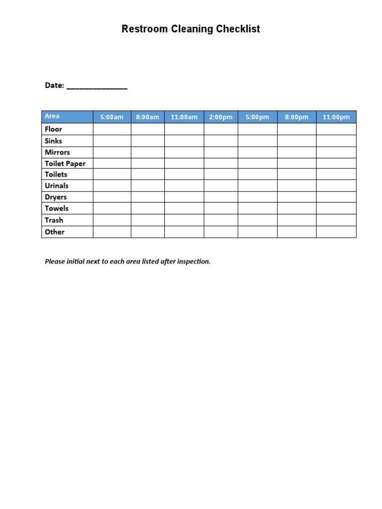 Restaurant Restroom Cleaning Checklist | PDF