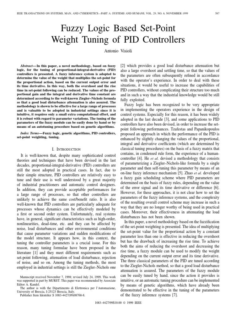 Fuzzy Logic Based Set-Point Weight Tuning of PID Controllers | PDF ...