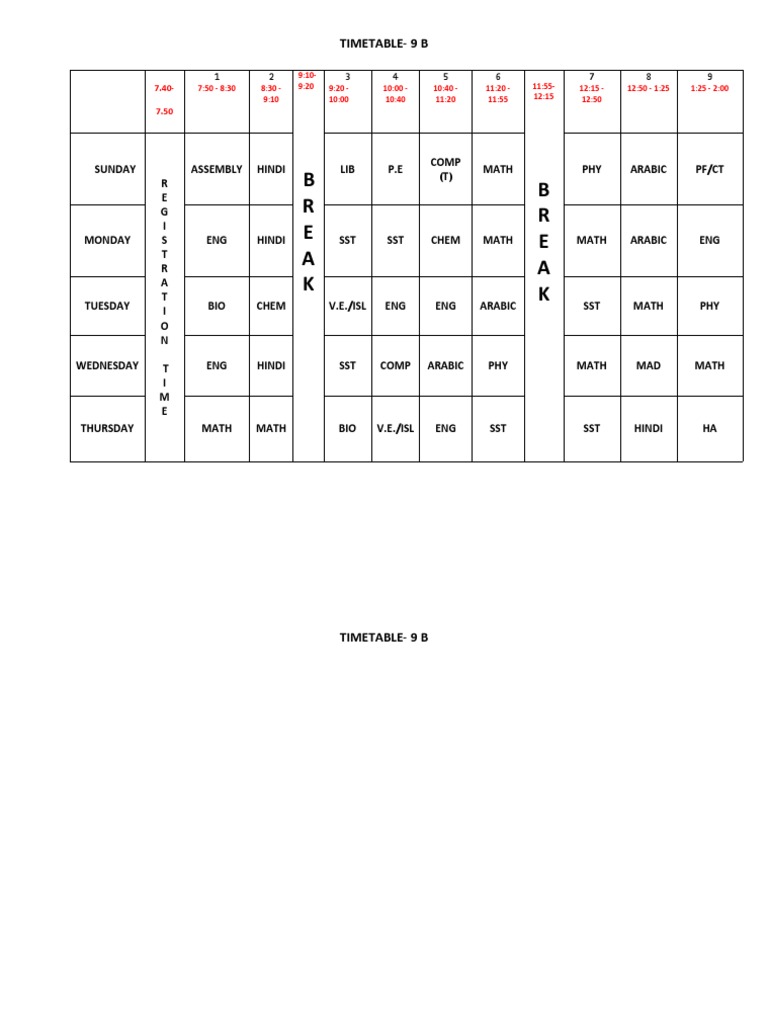 9 Period Class Timetable PDF | PDF