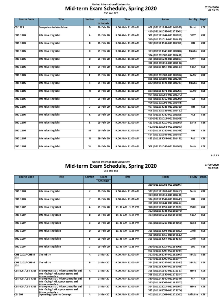 CSE & EEE Mid-term Exam Schedule 2020 | PDF | Ordinary Differential ...
