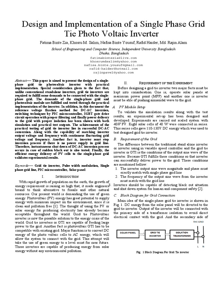 Single-Phase Grid Tie PV Inverter Design | PDF