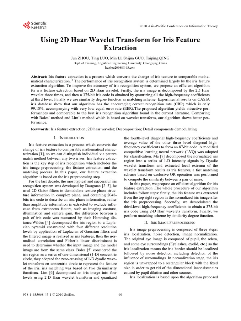 Using 2D Haar Wavelet Transform For Iris Feature Extraction: 2010 Asia ...