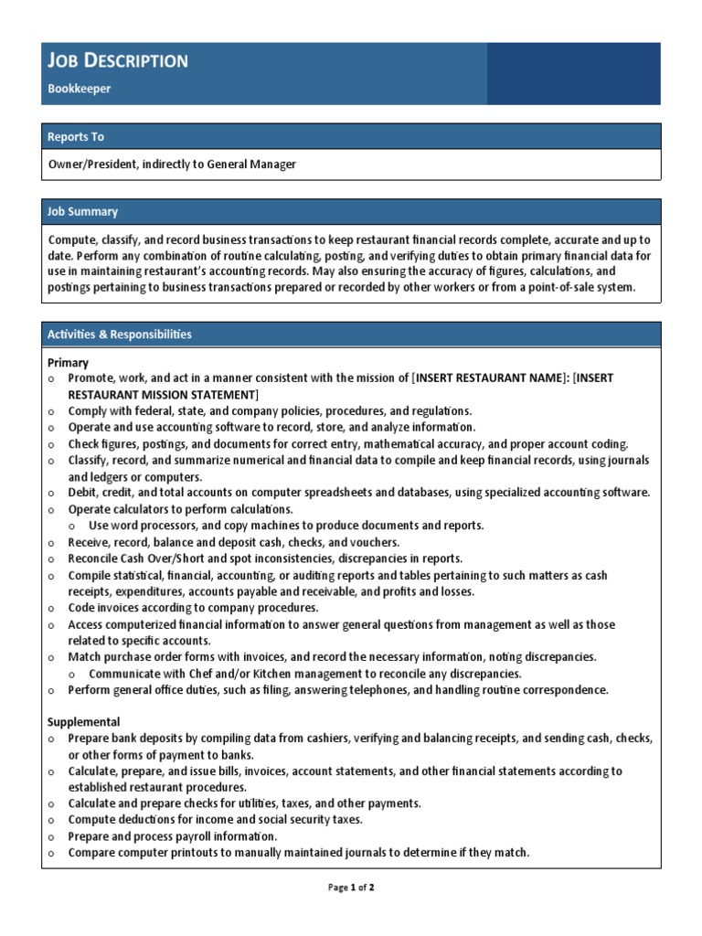 OB Escription: Bookkeeper | PDF | Bookkeeping | Financial Services