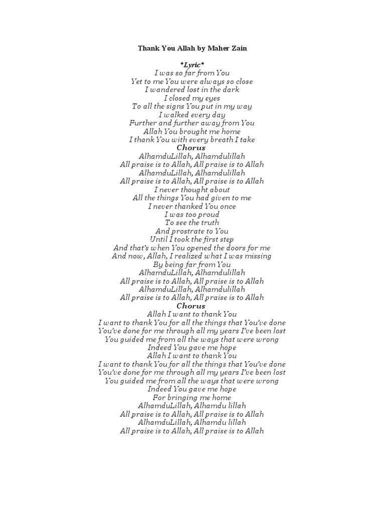 Thank You Allah by Maher Zain | PDF | Language Arts & Discipline | Poetry