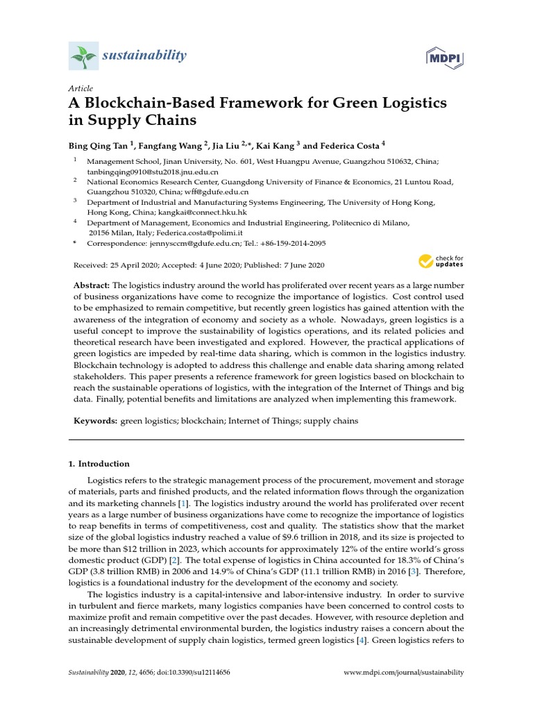 A Blockchain-Based Framework For Green Logistics in Supply Chains | PDF ...