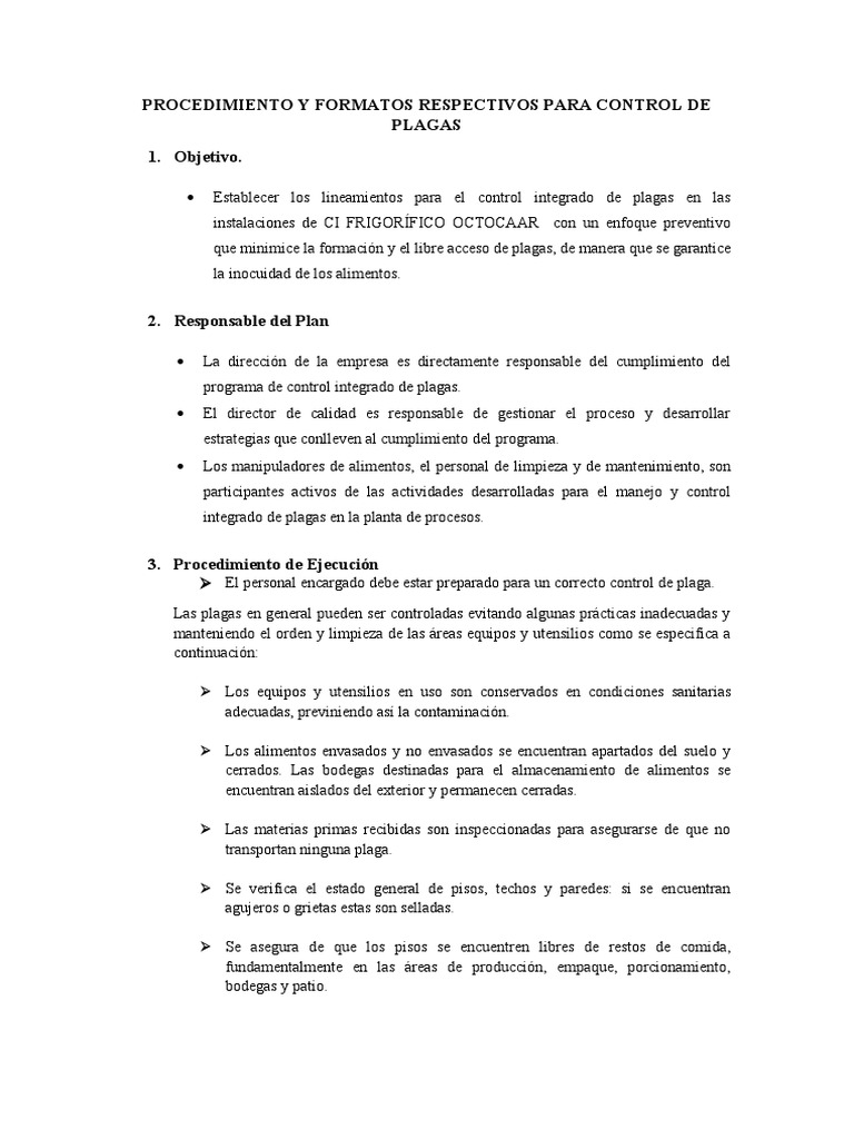 Procedimiento de Control de Plagas | PDF | Pesticida | Seguridad ...
