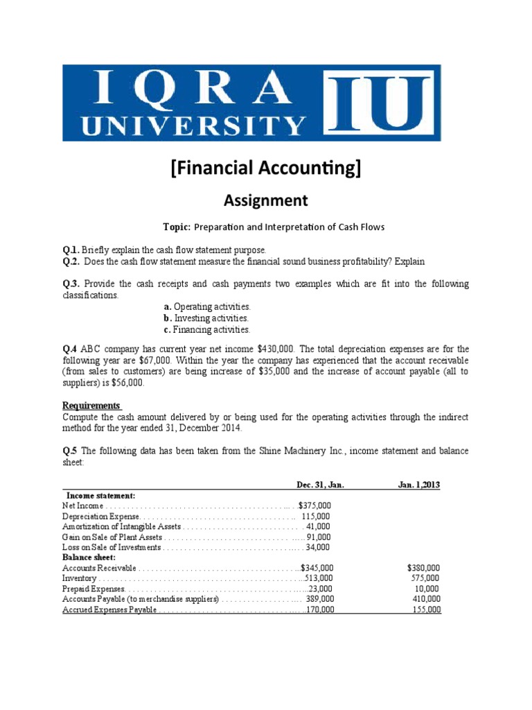Cash Flow Statement Assignment Guide | PDF | Cash Flow Statement ...