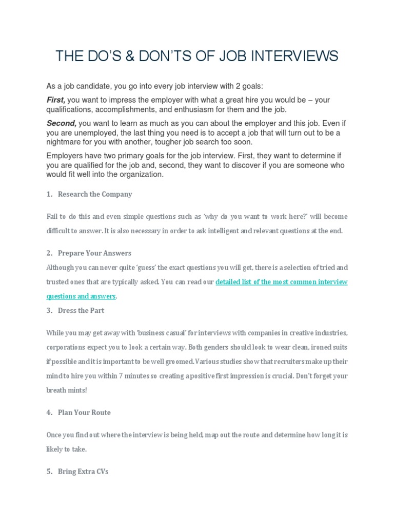 The Do'S & Don'Ts of Job Interviews: First | PDF | Job Interview | Labour