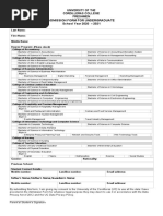 University of The Cordilleras College Freshmen Admission Form For Undergraduate School Year 2020 - 2021