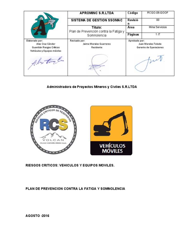 Plan de Control de Fatiga y Somnolencia | PDF | Seguridad y salud ...