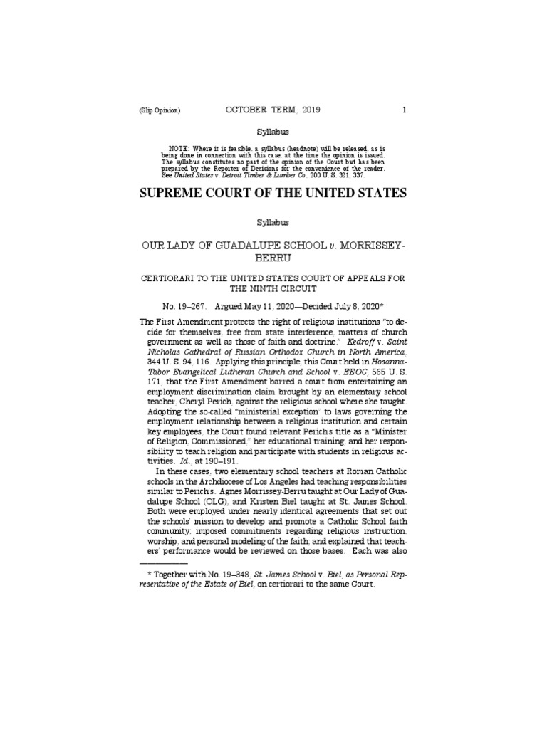 Our Lady of Guadalupe School v. MorriseyBerru (No. 19267) PDF