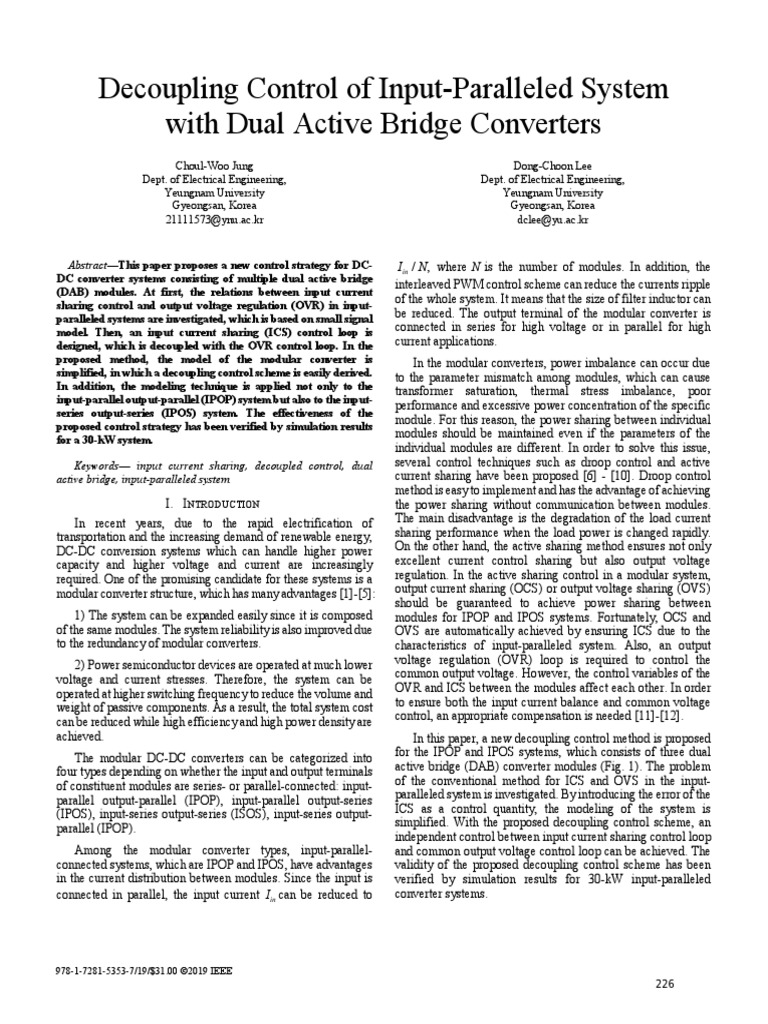 Decoupling Control of Input-Paralleled System With Dual Active Bridge ...