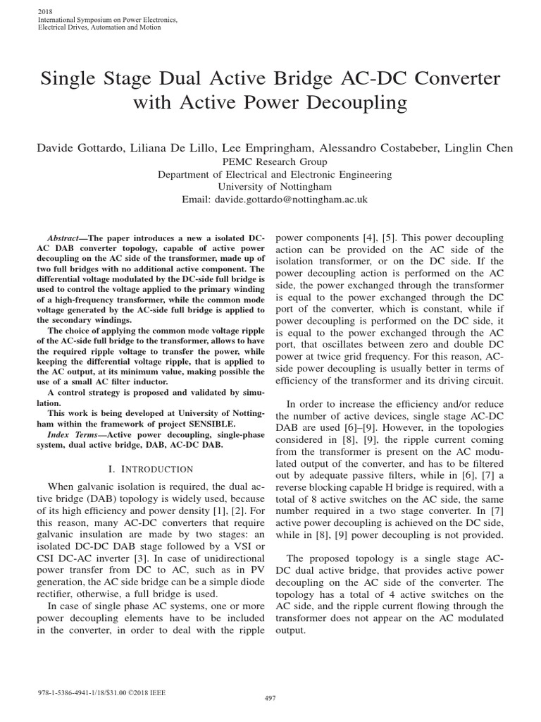 Single Stage Dual Active Bridge AC-DC Converter With Active Power ...