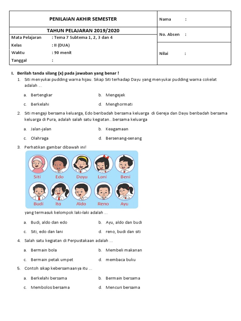 Soal Pas Kelas 2 Tema 7