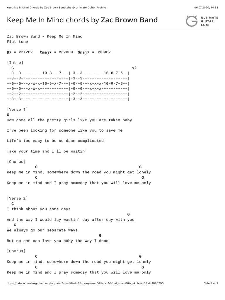 Keep Me in Mind Zac Brown | PDF | Song Structure | Recorded Music