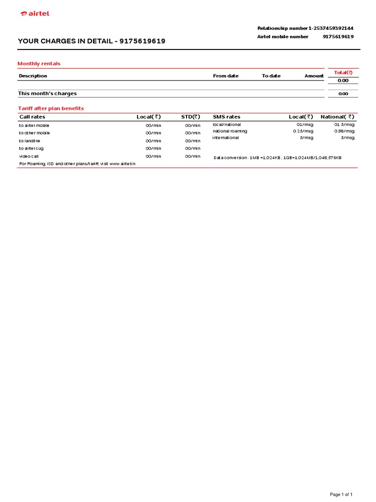 Your Charges in Detail - 9175619619: Monthly Rentals | PDF