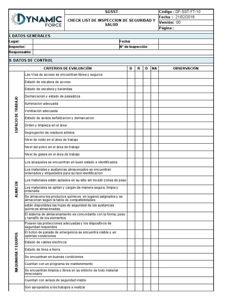 RA-HSE-FT-09.1 Check List de Inspeccion de Almacen | Descargar gratis ...