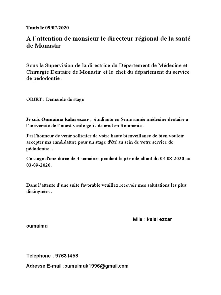 Demande De Stage Pdf