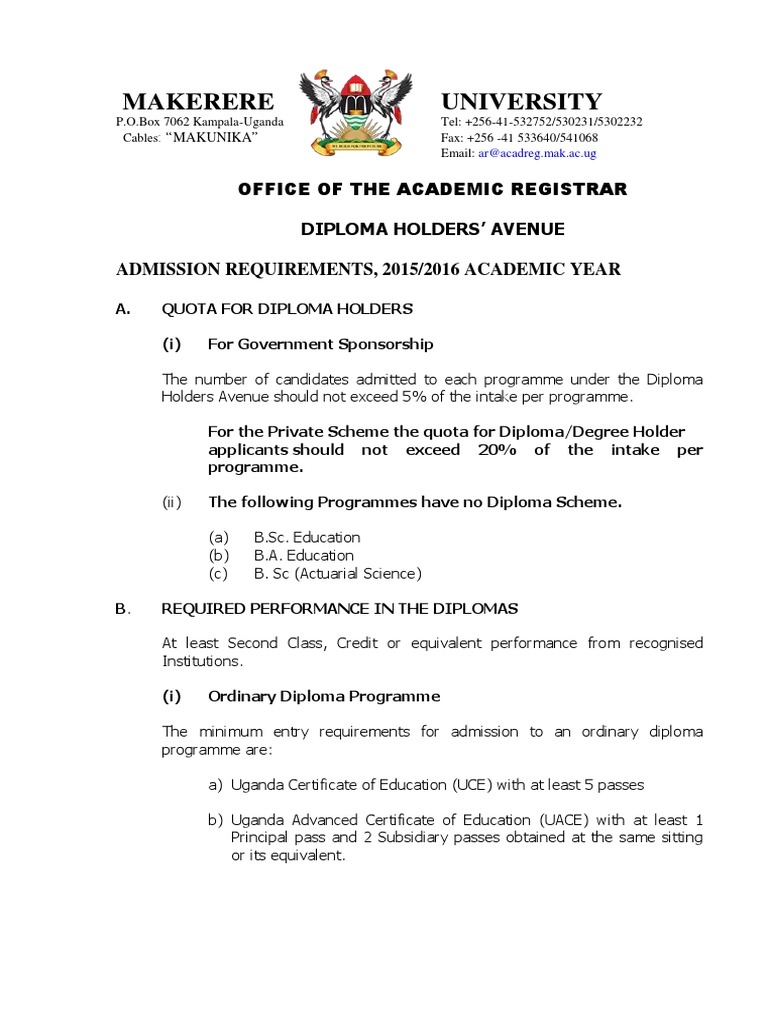 Makerere University Diploma Admission Guide | PDF | Bachelor's Degree ...