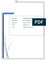 Corse Title: Corporate Finance: Submitted To: Dr. Salaman Ali