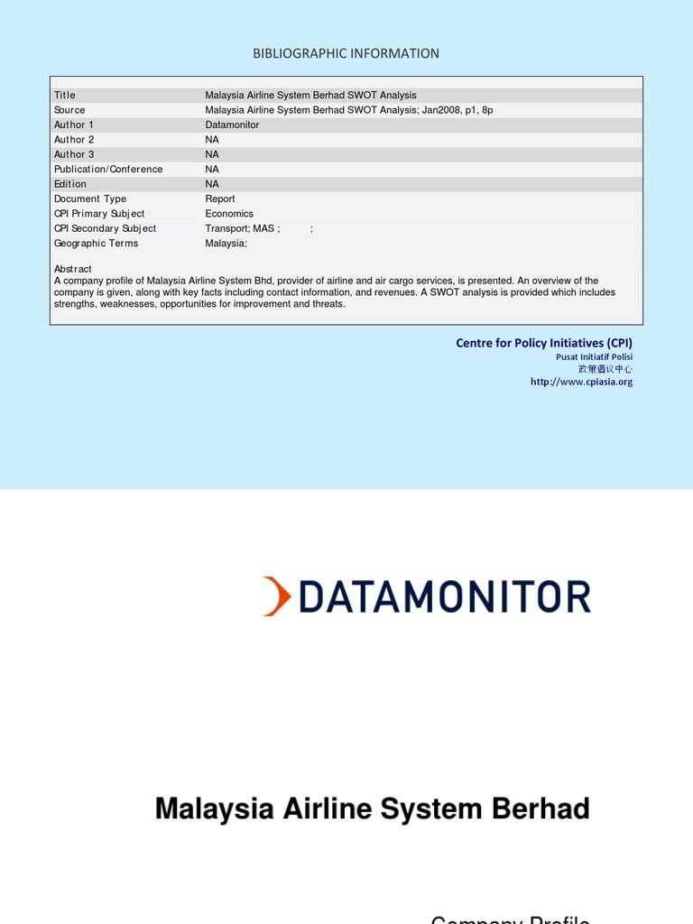 Malaysia Airline System Berhad Swot Analysis Pdf