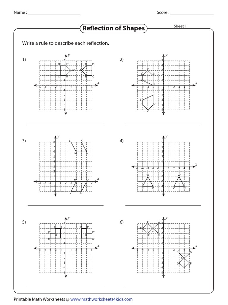 Reflection of Shapes: Write A Rule To Describe Each Reflection | PDF