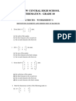 Matrices Worksheet 1 - Identifying Elements and The Order of Matrices