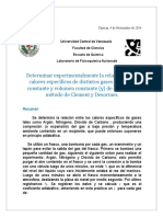 La Relación de Los Calores Específicos de Distintos Gases A Presión de Acuerdo Al Método de Clement y Desormes.