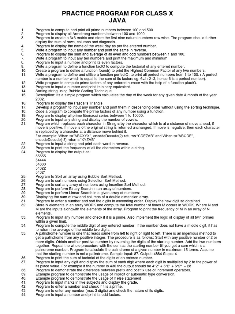 200 Java Programs | PDF | Numbers | String (Computer Science)