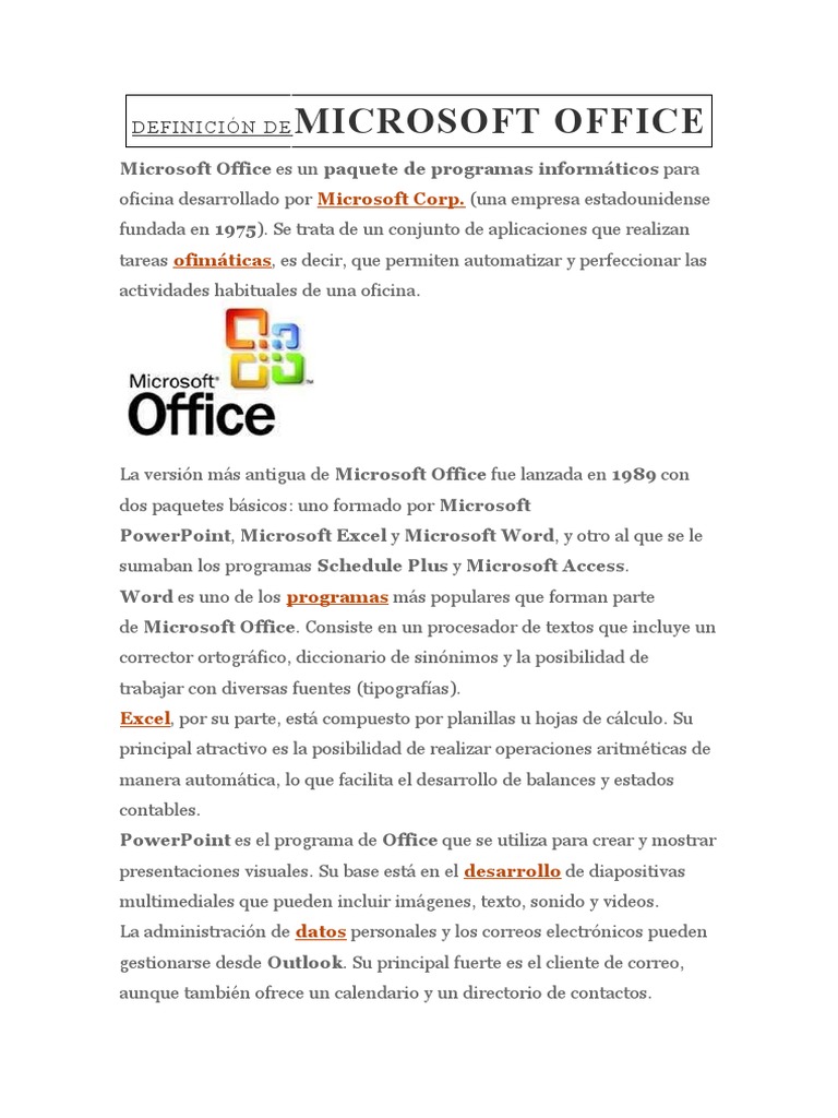 Microsoft Office: Definición de | PDF | Microsoft Office | Microsoft