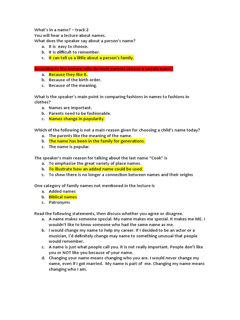 Unit What's in A Name? | PDF