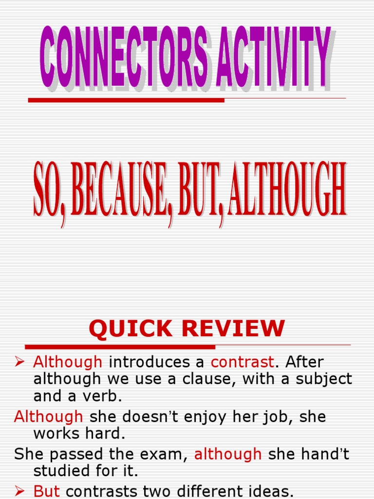 Connectors Exercises PDF Sentence (Linguistics) Adjective