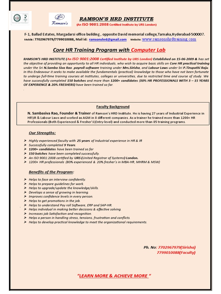 Core HR Training at Ramson's Institute | PDF | Human Resources | Labor