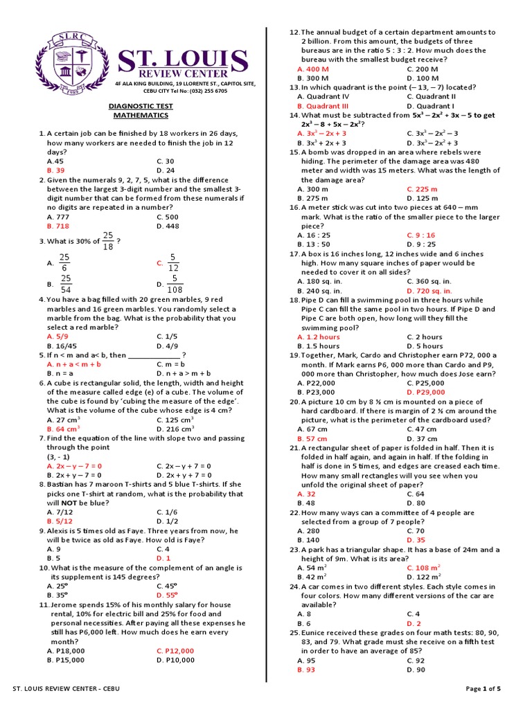 Diagnostic Test Mathematics 2x + 3x 5 To Get 2x 8 + 5x 2x PDF