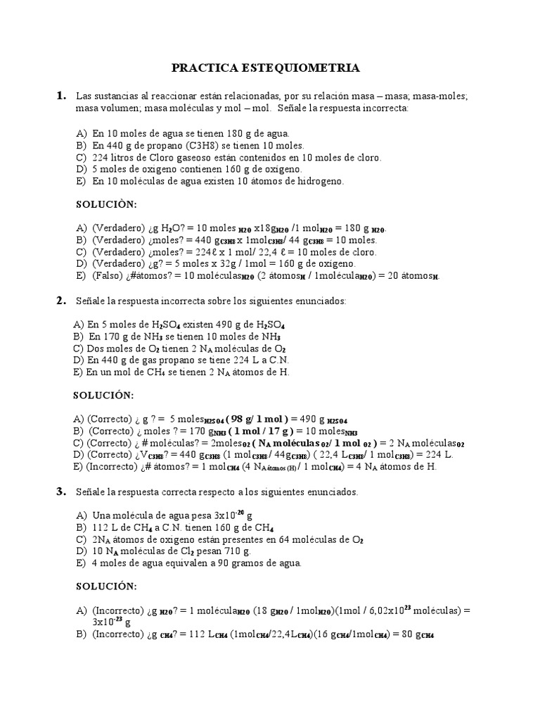 Ejercicios de Estequiometría Resueltos | PDF | Mole (Unidad) | Amoníaco