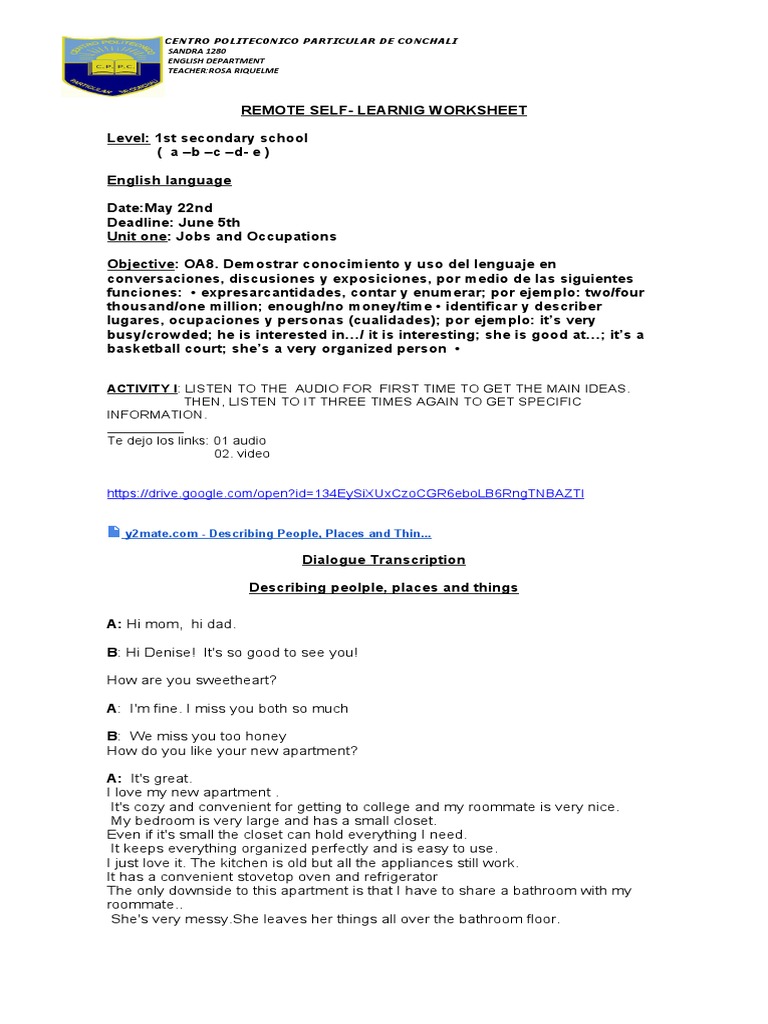 Activity I: Listen To The Audio For First Time To Get The Main Ideas ...