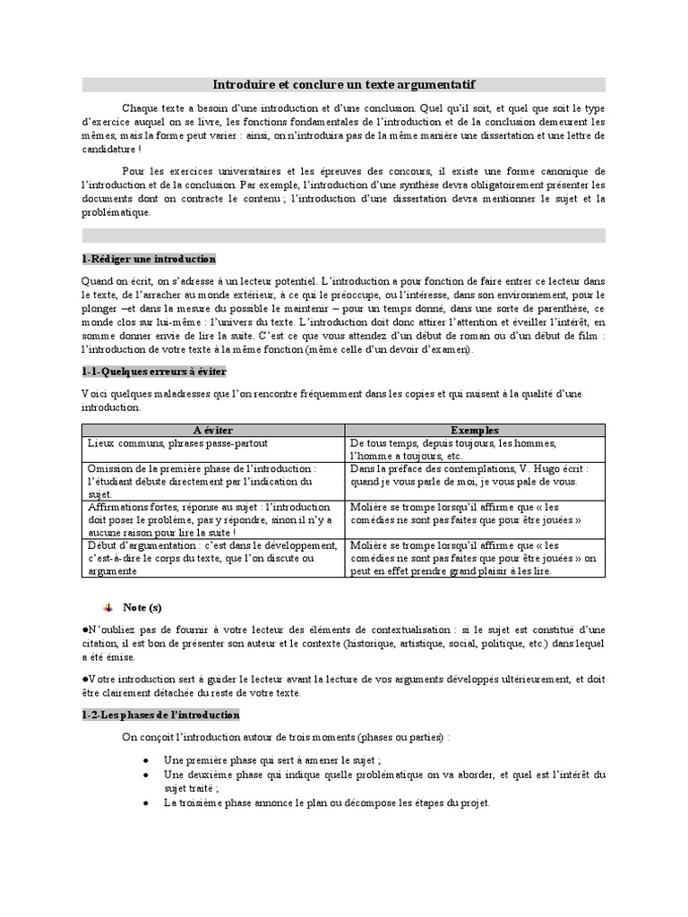 Fiche D Aide Thodologique Introduire Et Conclure Un Texte Argumentatif 01 Pdf Fable